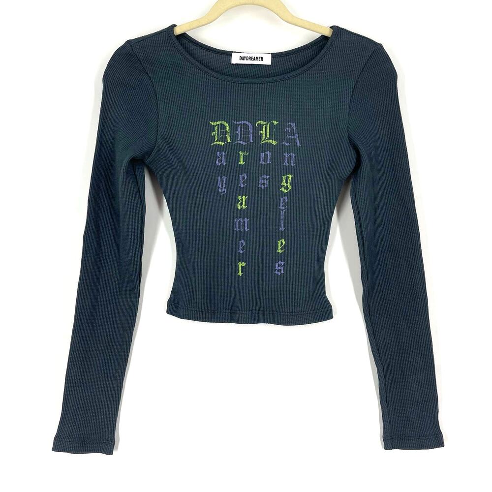 Daydreamer Daydreamer Los Angeles Waffle Knit Thermal Crop Top Gray‎ NWOT XS